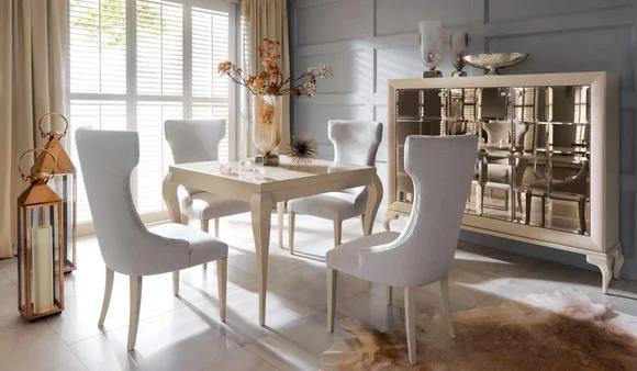 Esszimmer Esstisch Stuhl Essgruppe Stühle Luxus Weiß Kommode Set 6tlg