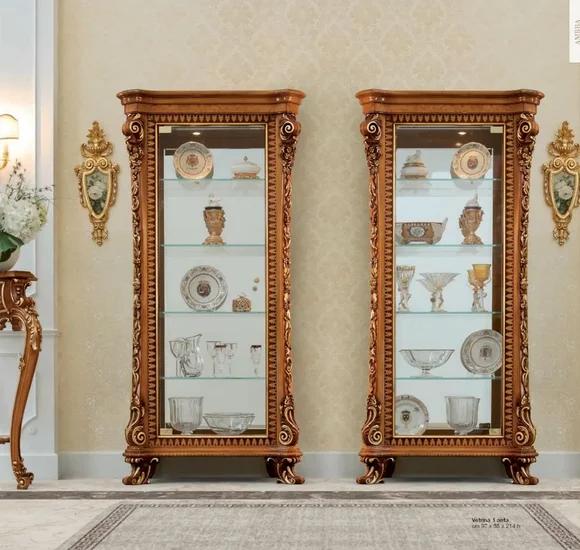 Vitrine Schränke Vitrinen Holz Luxus Wohnzimmer Möbel Gold Schrank