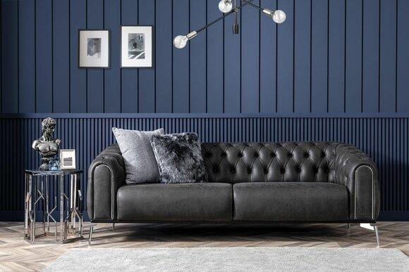 Viersitzer Sofa 4 Sitzer Chesterfield Kunstleder Schwarz Wohnzimmer