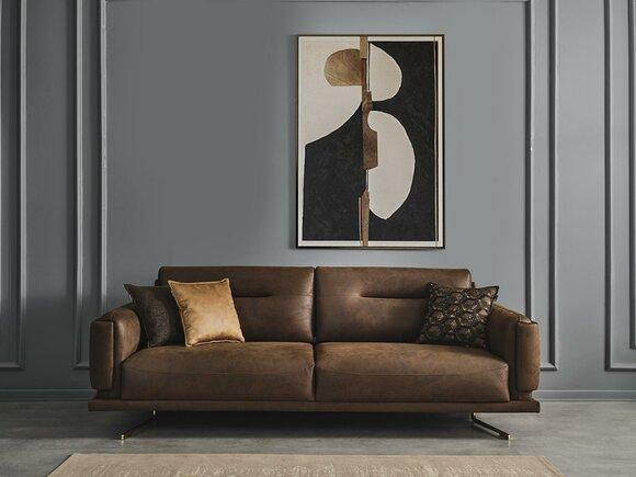 Viersitzer Sofa 4 Sitzer Sofas Kunstleder Braun Wohnzimmer Luxus1