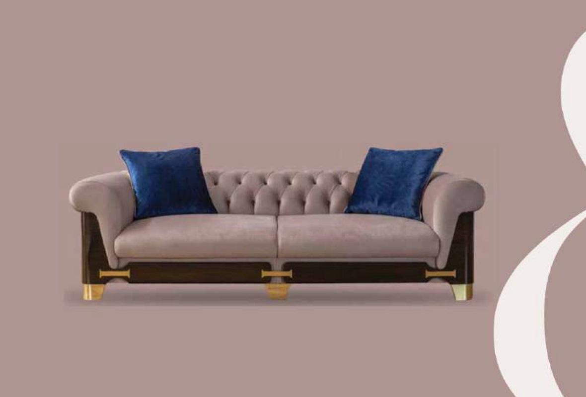 Dreisitzer Chesterfield Sofa 3 Sitzer Sofas Grau Stoff Wohnzimmer Neu