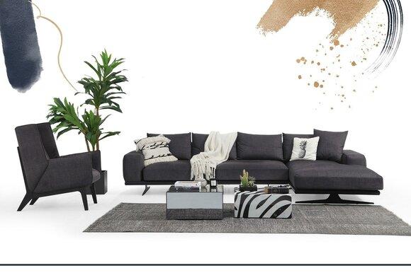 Ecksofa L-Form Sessel Sofa Wohnzimmer Grau Modern Stoff Sofas Sitzer