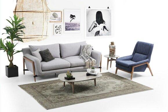 Sofagarnitur 3 Sitzer Sessel Dreisitzer Stoff Sofas Modern Design Grau