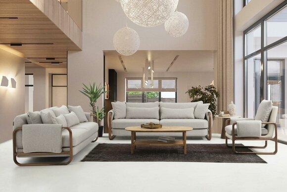 Sofagarnitur 331 Sitzer Sessel Dreisitzer Modern Stoff Grau Set Design