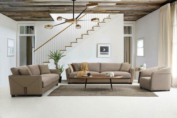 Sofagarnitur 331 Sitzer Sessel Dreisitzer Modern Stoff Beige Set 3tlg