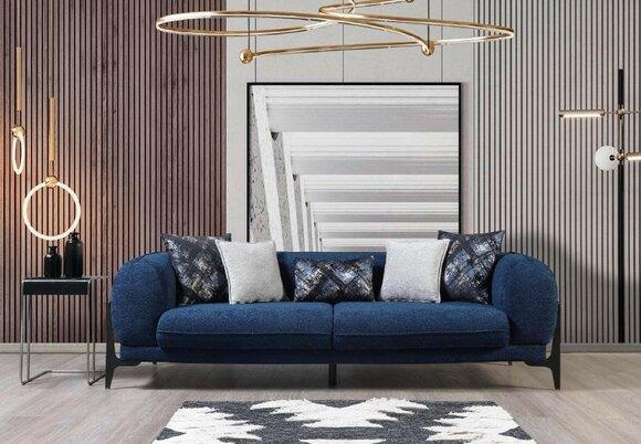 Luxus Dreisitzer Sofa 3 Sitzer Sofas Sitz Design Modern Möbel Couchen Blau Neu
