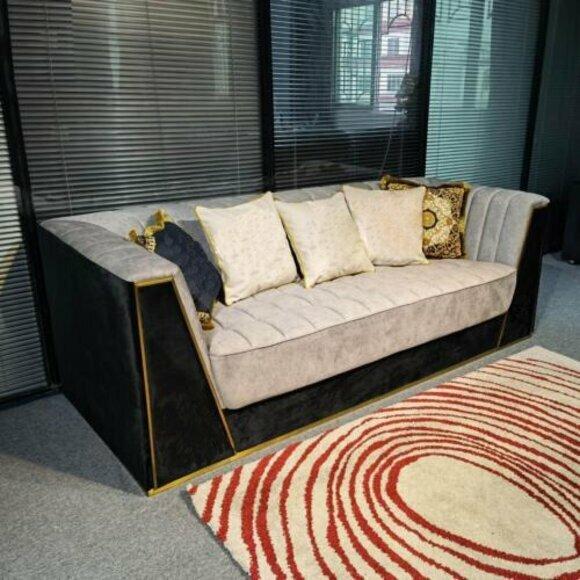 Schwarze Premium Sofagarnitur 3+3+3 Sitzer Luxus Wohnzimmer Couch