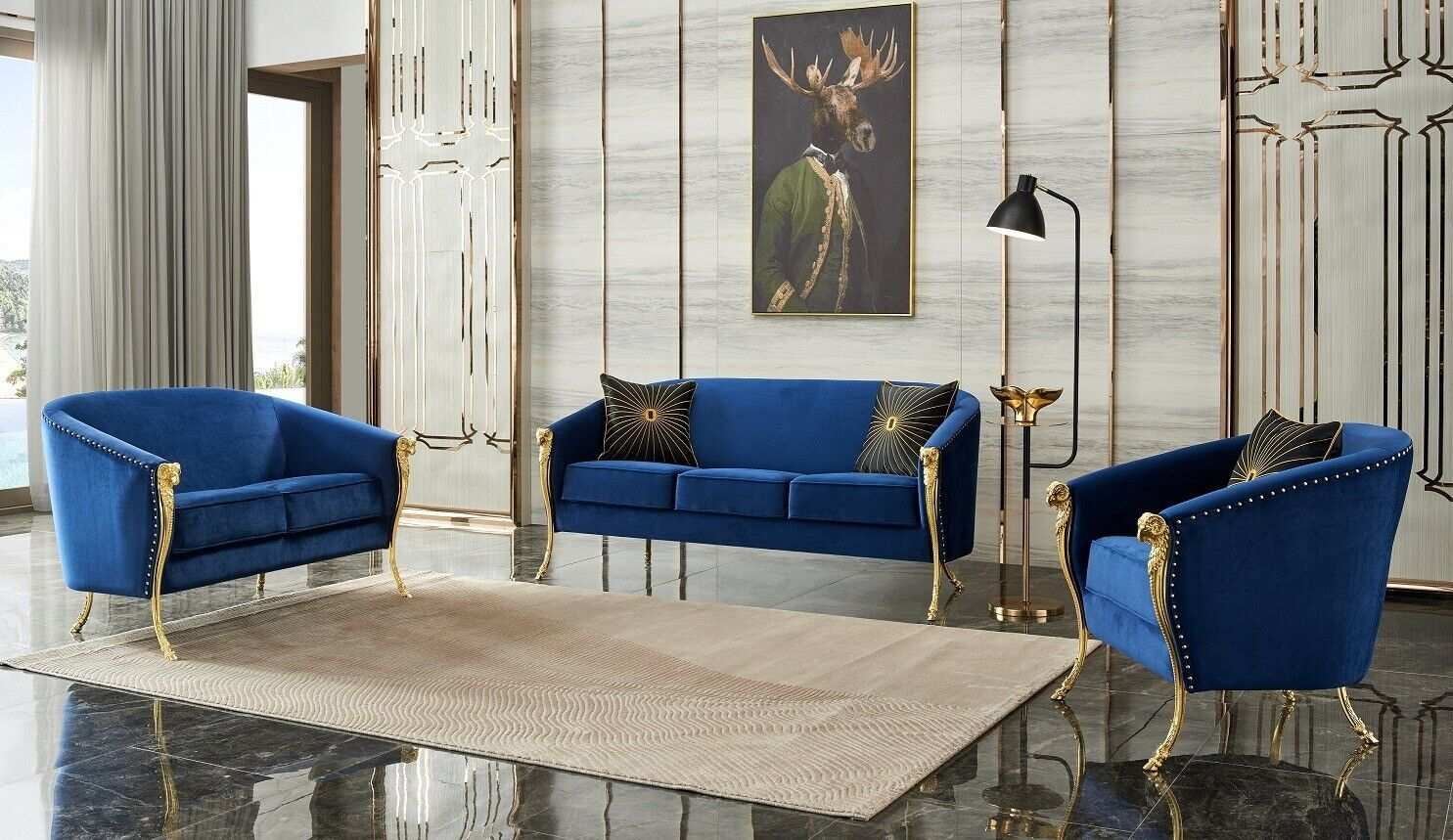 Luxus Sofagarnitur 3+1+1 Sitzer Grüne Sitzmöbel Wohnzimmer Möbel