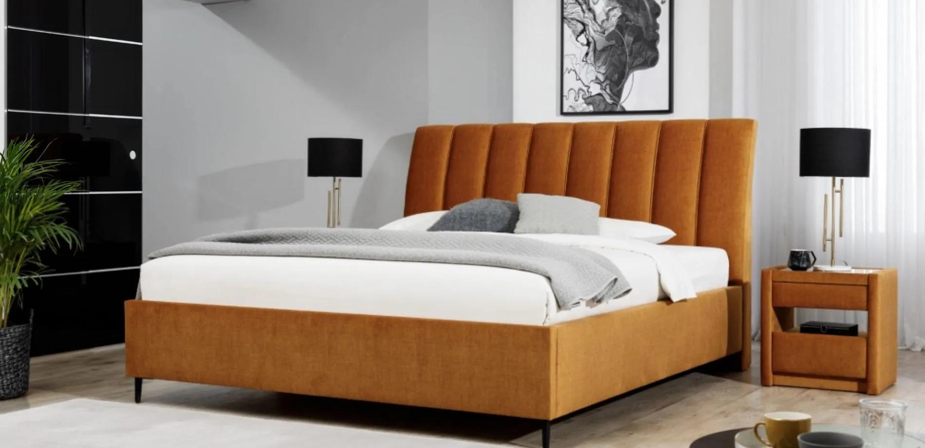 Schlafzimmer Set Orange Bett Elegantes 2x Nachttische Komplett Set 3tlg.