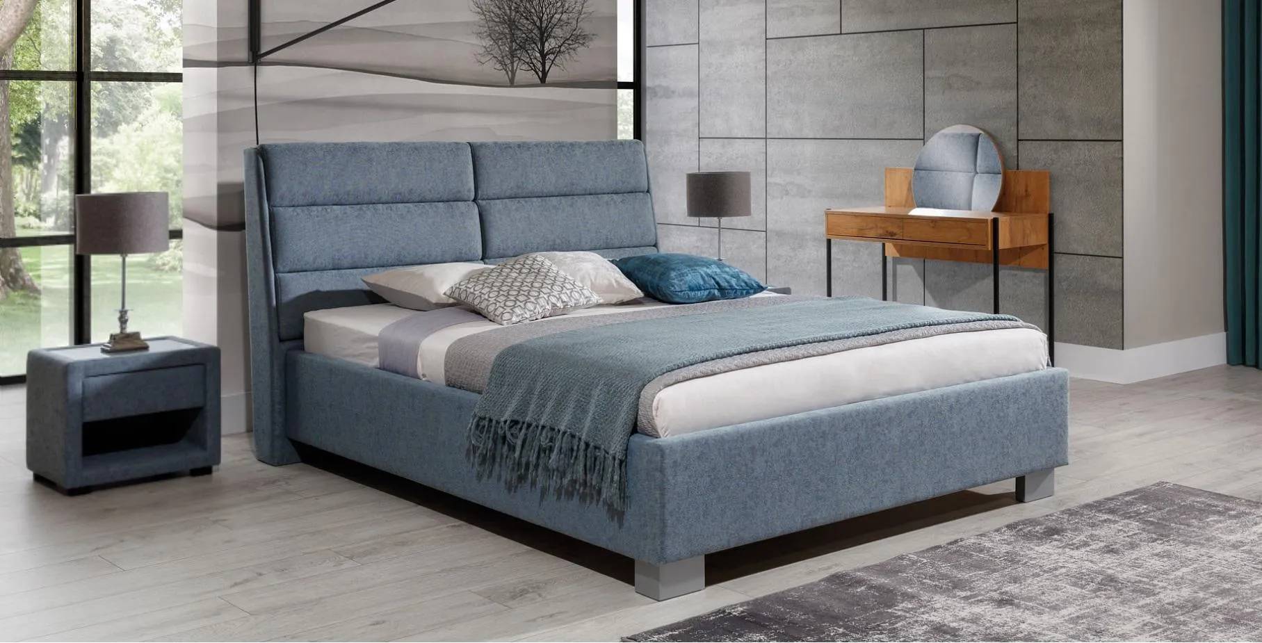 Schlafzimmer Set Blau Bett Schön 2x Nachttische Komplett Set 3tlg.