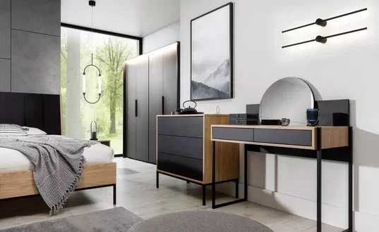 Schminktisch mit Spiegel Schwarz Konsolentisch Tisch Holz Spiegel Schlafzimmer