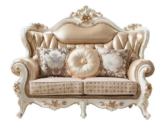 Sofa 2 Sitzer Beige Luxus Leder Wohnzimmer Klassische Design Sofa Elegantes
