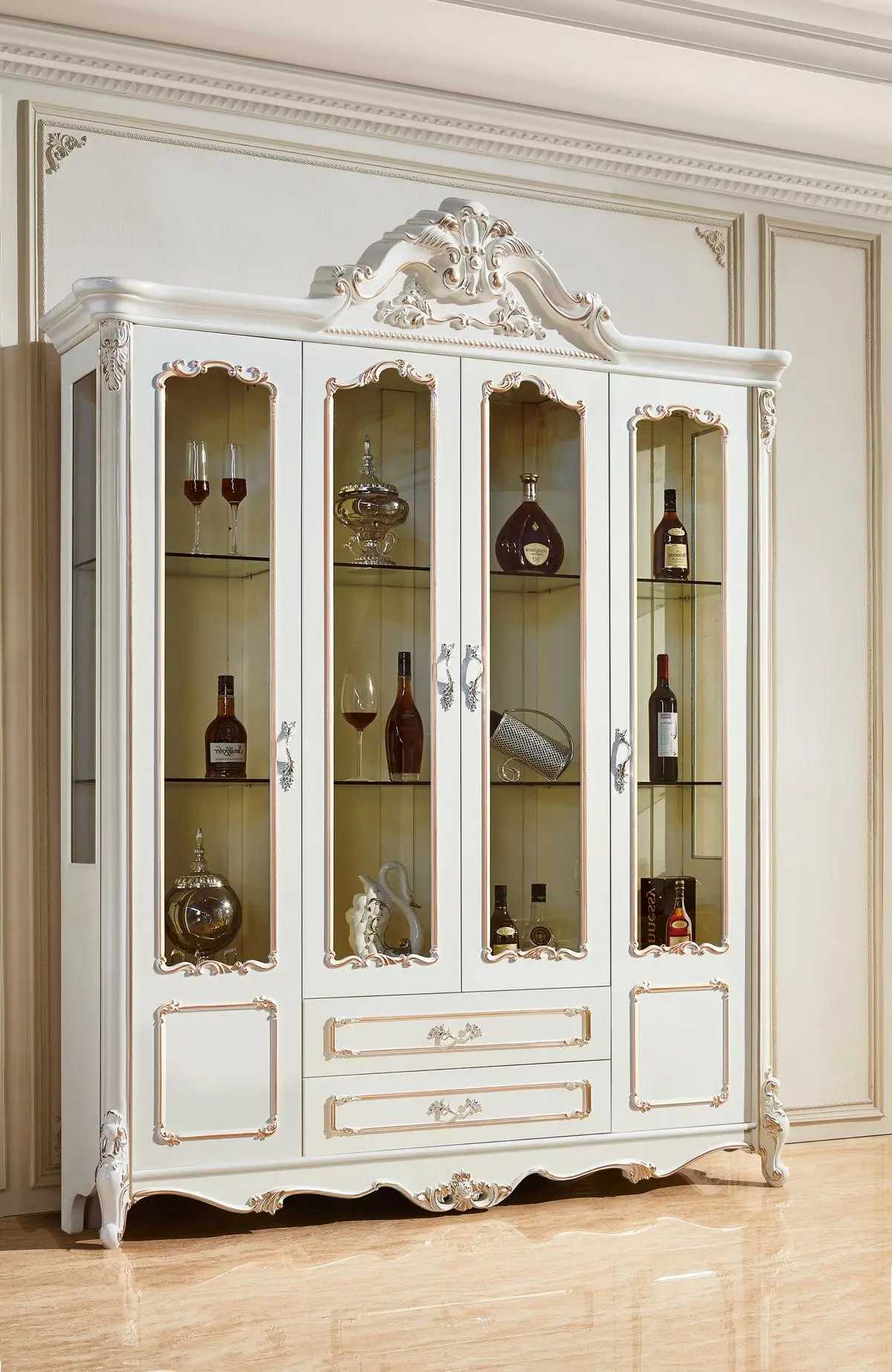 Antiker Stil Schrank Barock Glasschrank Schränke Möbel Holz Vitrine