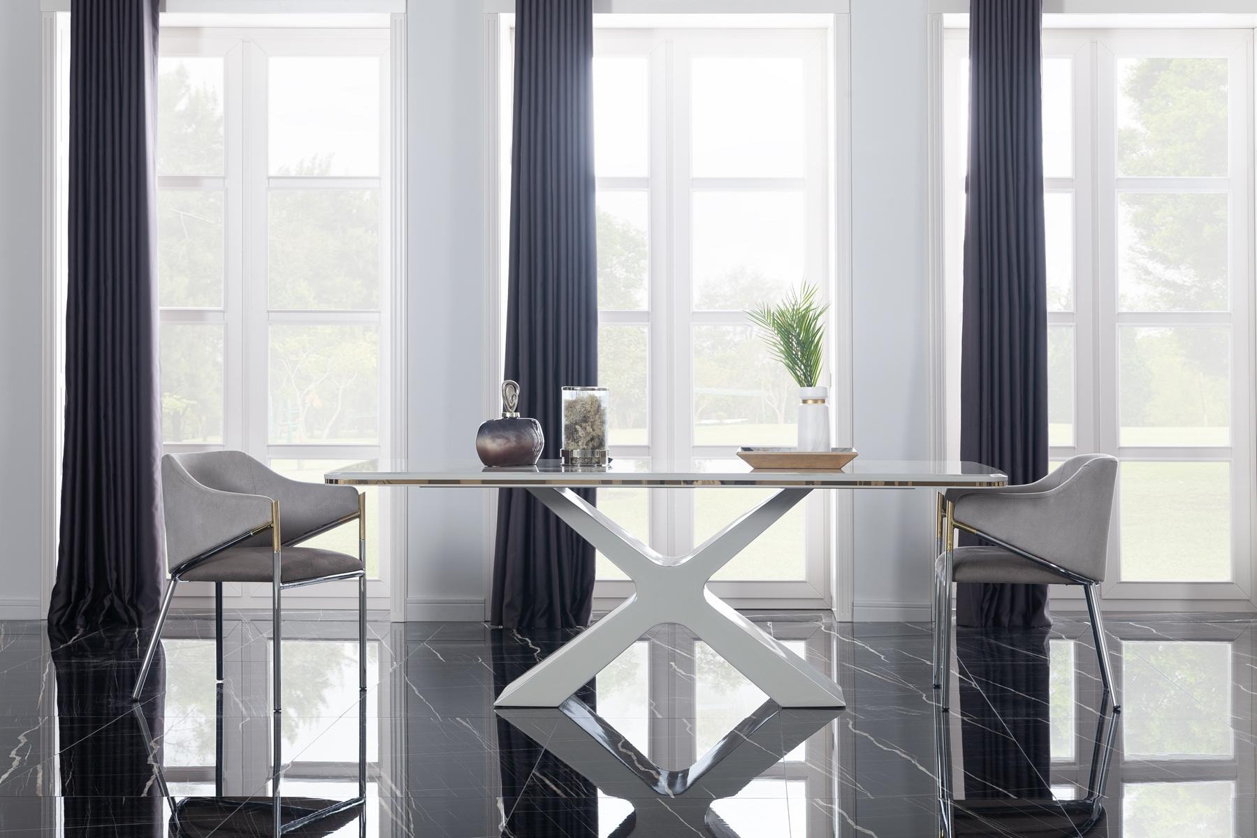 Luxus Esstisch weiß Tische Edelstahl X Beine Italienisches Design