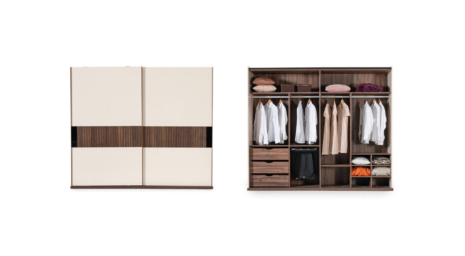 Luxus Kleiderschrank mit Schwebetüren Holz Schrank Modern Stil Beige