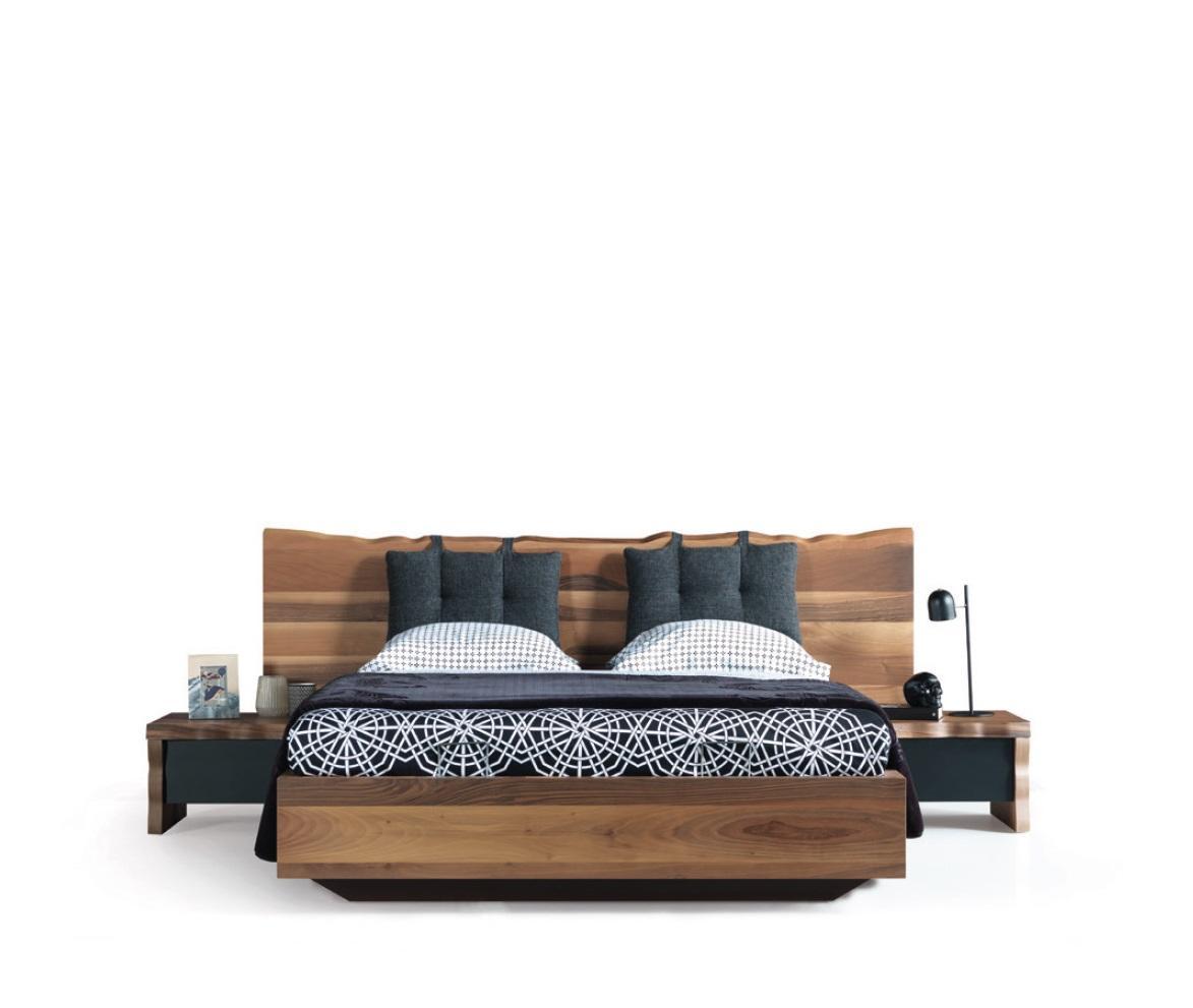 Schlafzimmer Garnitur Bett 2x Nachttisch Set Möbel 3tlg. braun