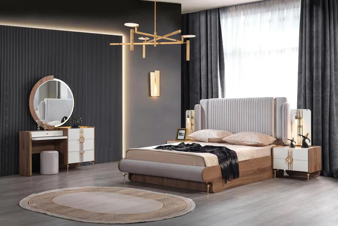 Schlafzimmer Set Bett 2x Nachttisch Kommodemit Spiegel Design 4tlg