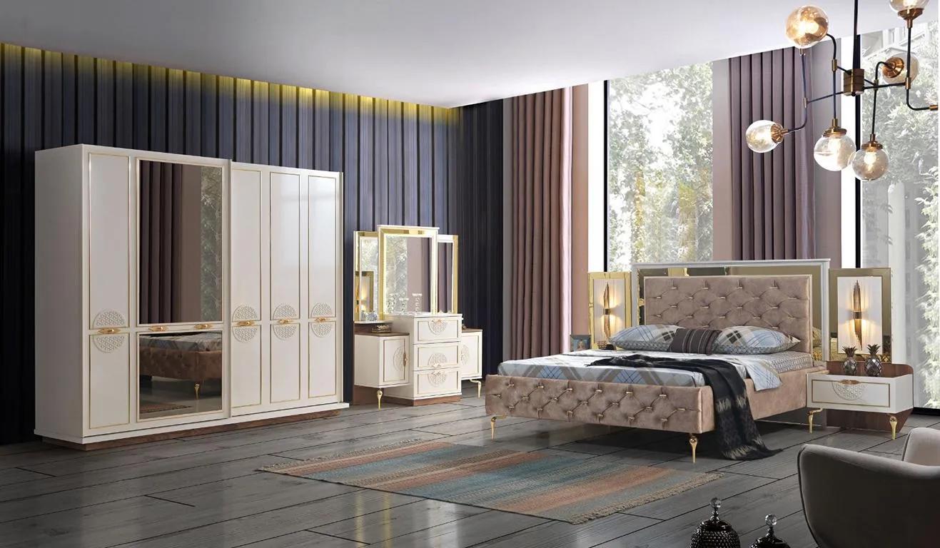 Schlafzimmer Bett Design Einrichtung Luxus Polster Betten braun Modern