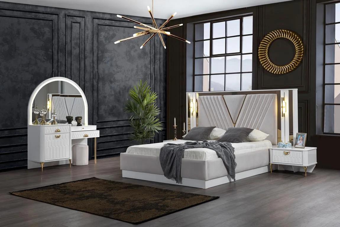 Schlafzimmer Set Bett 2x Nachttisch 4tlg Design Modern Luxus Komplettes