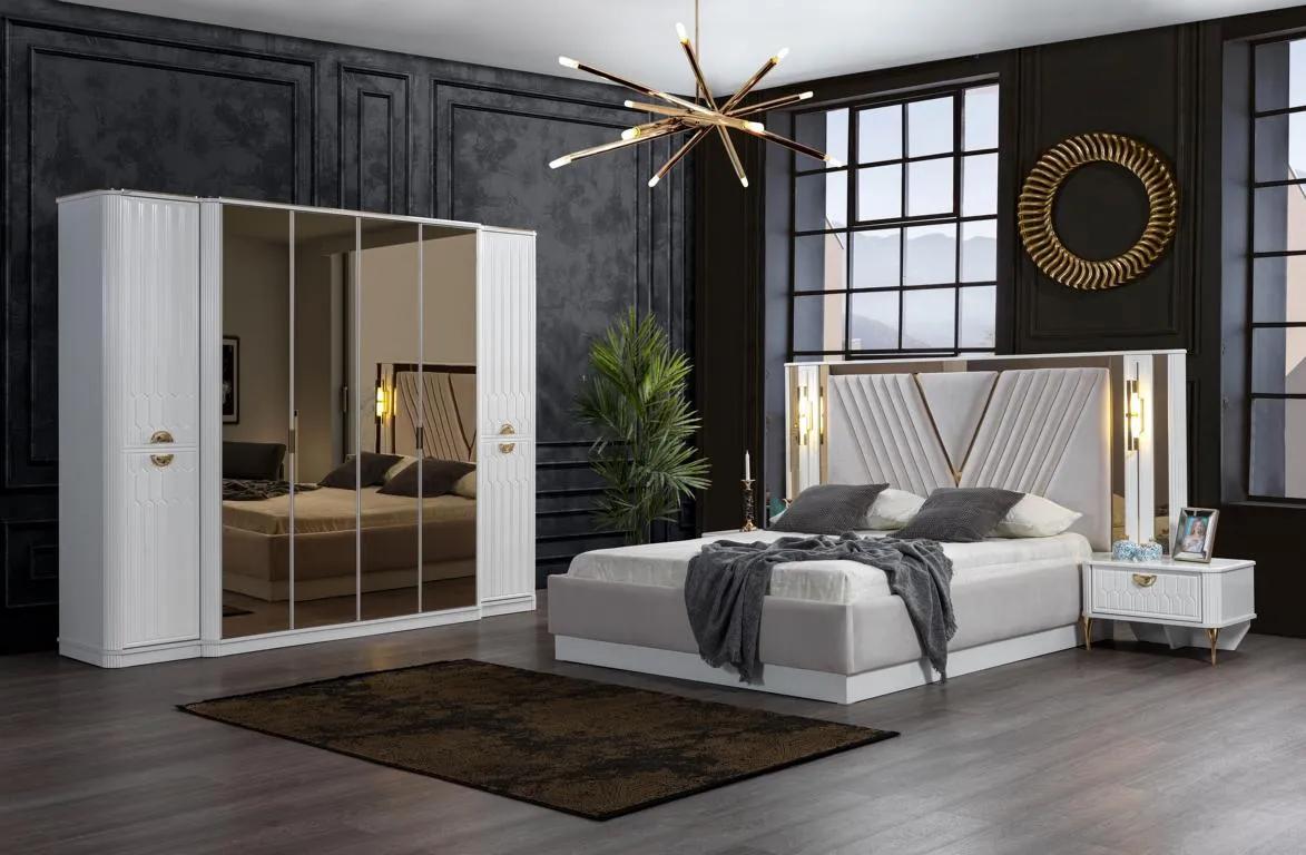 Schlafzimmer Set Bett 2x Nachttisch Kleiderschrank Holz Set 4tlg.
