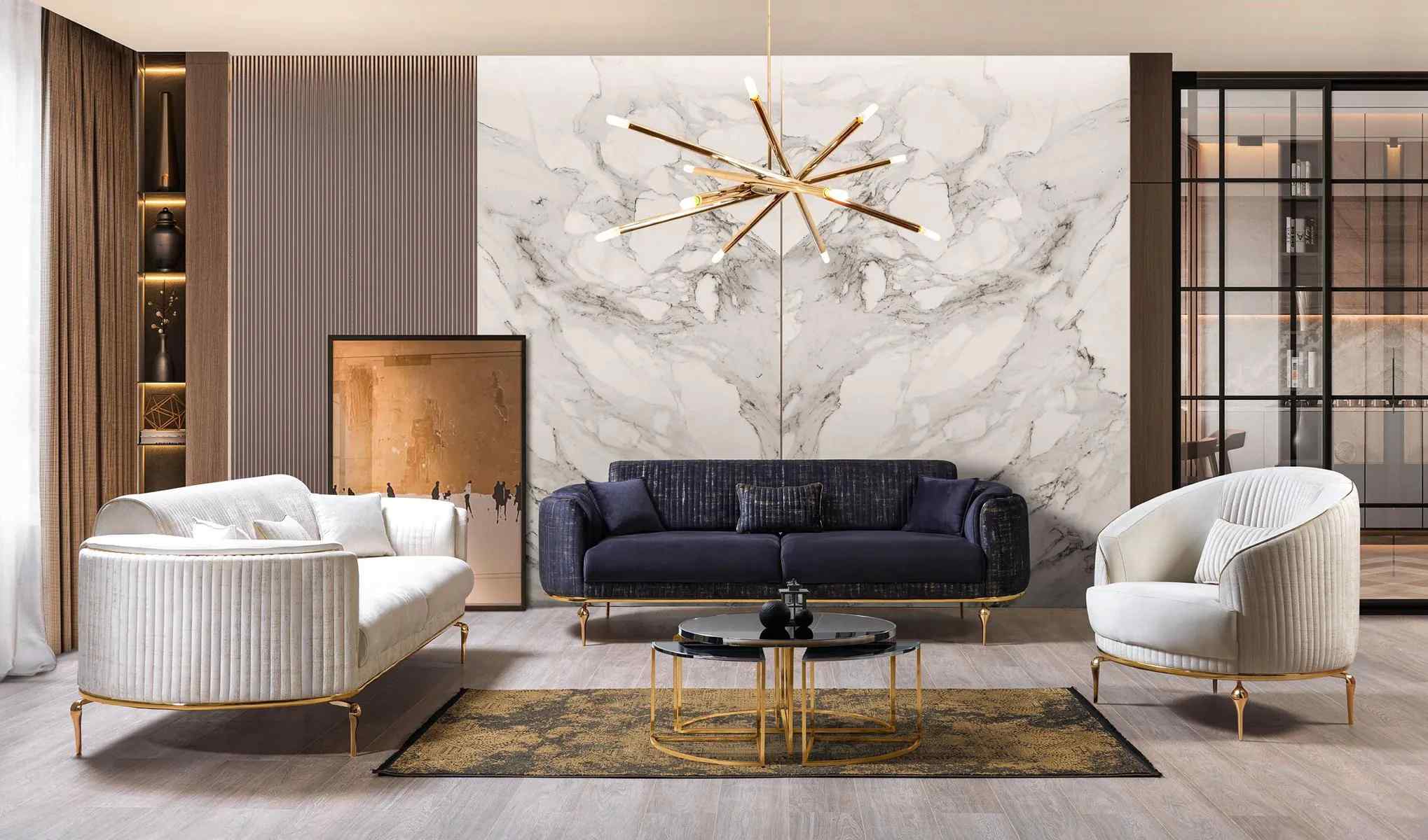 Sofagarnitur 3+3+1 Sitzer Garnitur Sofa Sessel Luxus Sofas Stoff neu