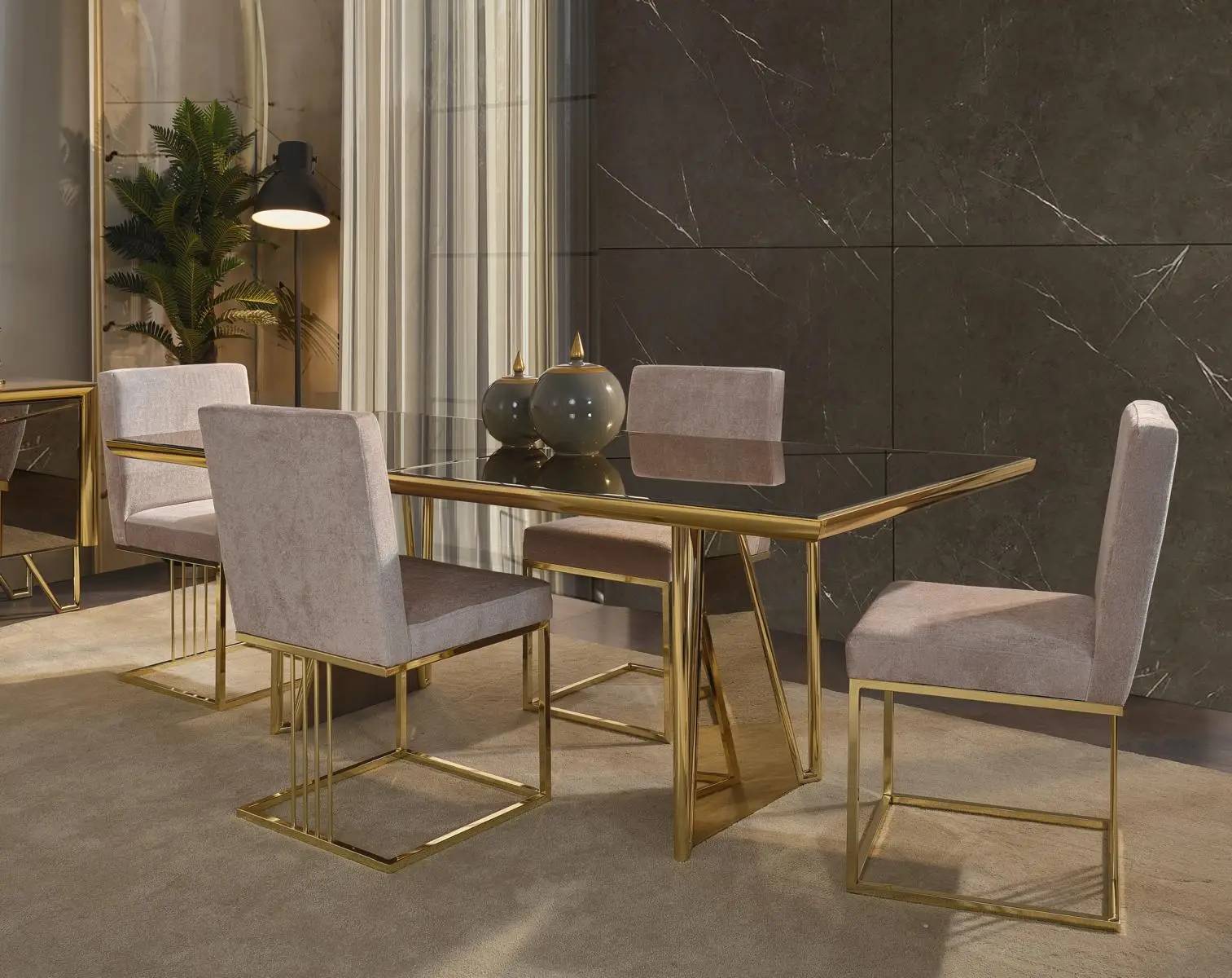 Design Esszimmer Set Holz Möbel 4x Stühle Tisch Gruppe 5tlg