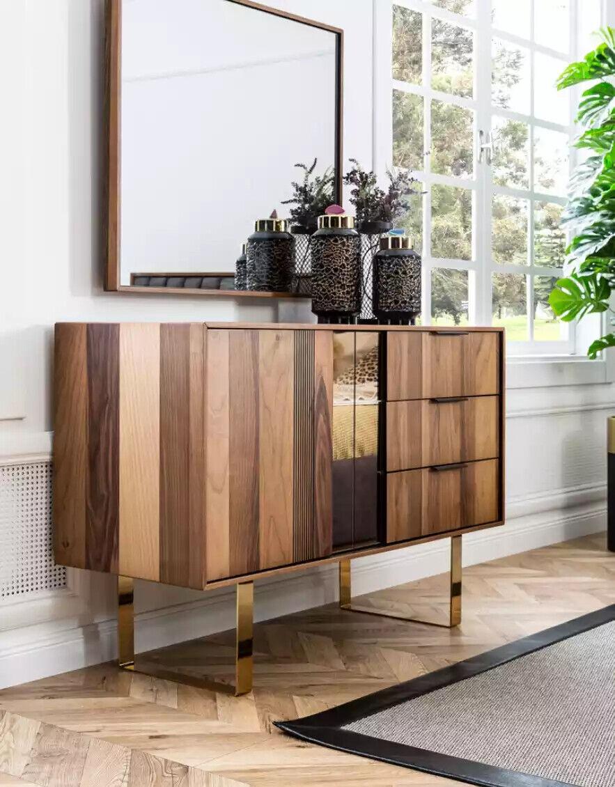 Kommode Holz Design 2tlg. Schlafzimmer Garnitur Set Kommoden Spiegel