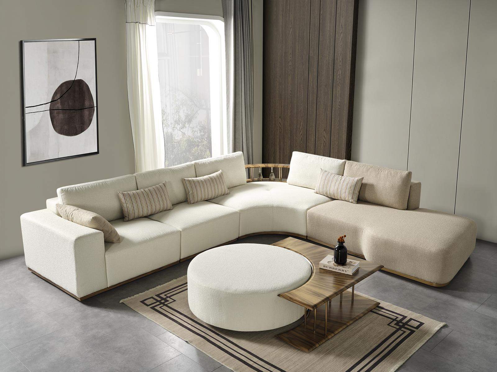Sofa L Form Couchtisch Hocker Wohnzimmer 3pcs.