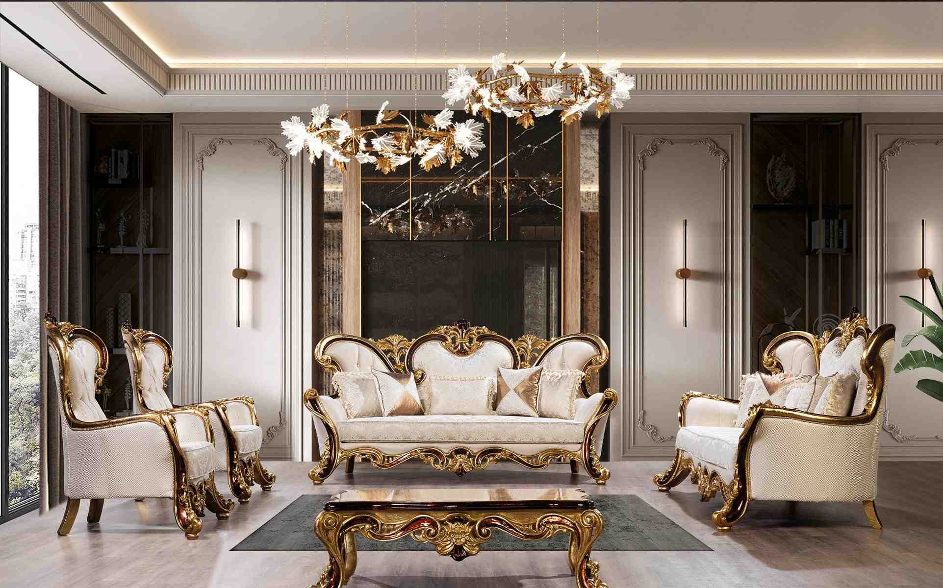 Luxus Sofagarnitur Barock Rokoko Sofa Set 3+3+1+1 Couchtisch