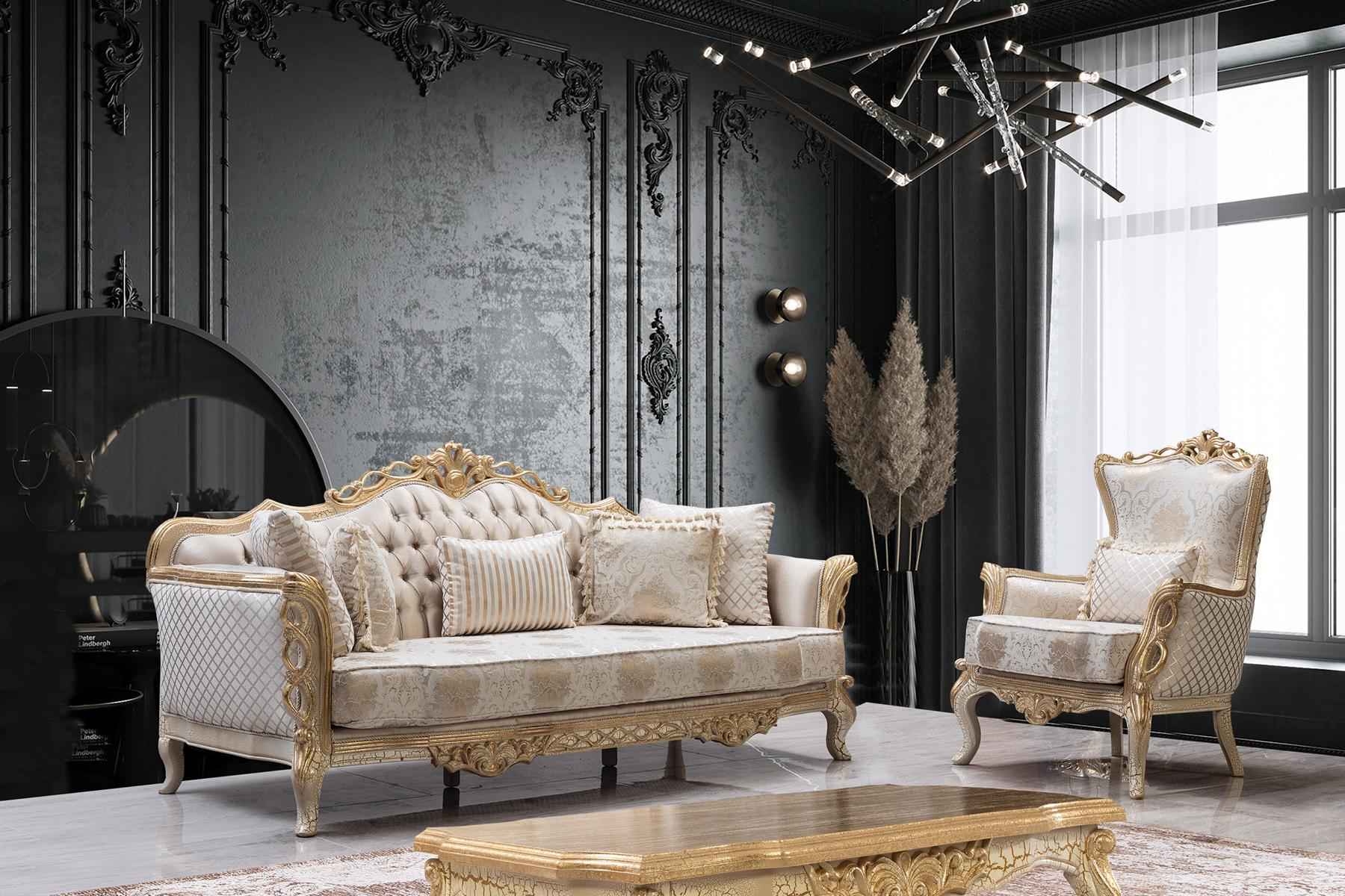 Königliches Sofa Set Wohnzimmer Sessel Couchtisch 3+1 Tisch