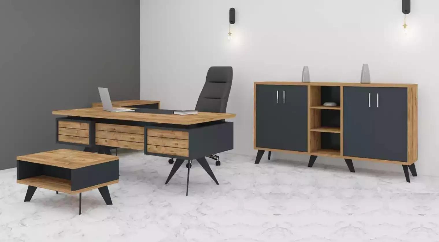 Großes Arbeitszimmer Set Büromöbel Schreibtisch Kommode Tisch