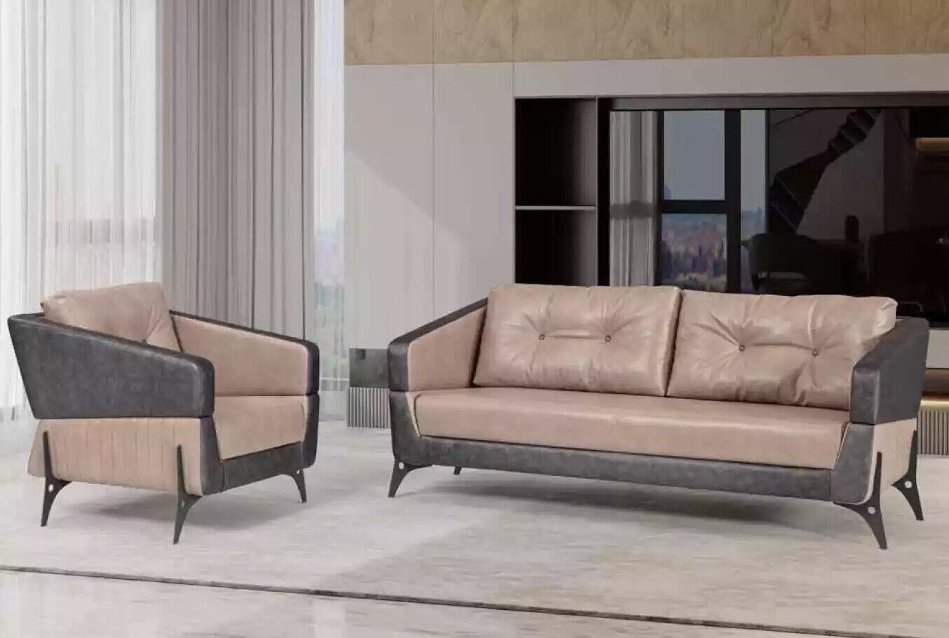 Luxus Sofagarnitur Sofa Beige Arbeitszimmer Sessel Dreisitzer Sitzer 3+1