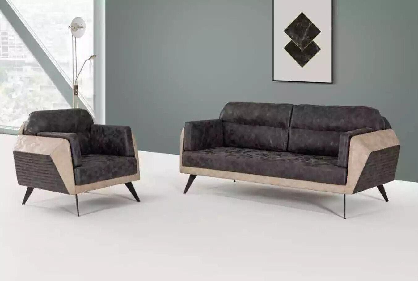 Moderne Sofagarnitur Dreisitzer Couch Sessel Stoffmöbel Neu Set Design 3+1