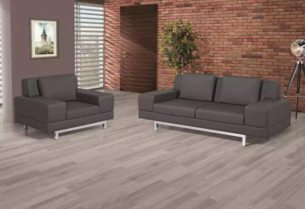 Graue Couchgarnitur Dreisitzer Sessel Sofagarnitur Arbeitszimmer Sofas 3+1