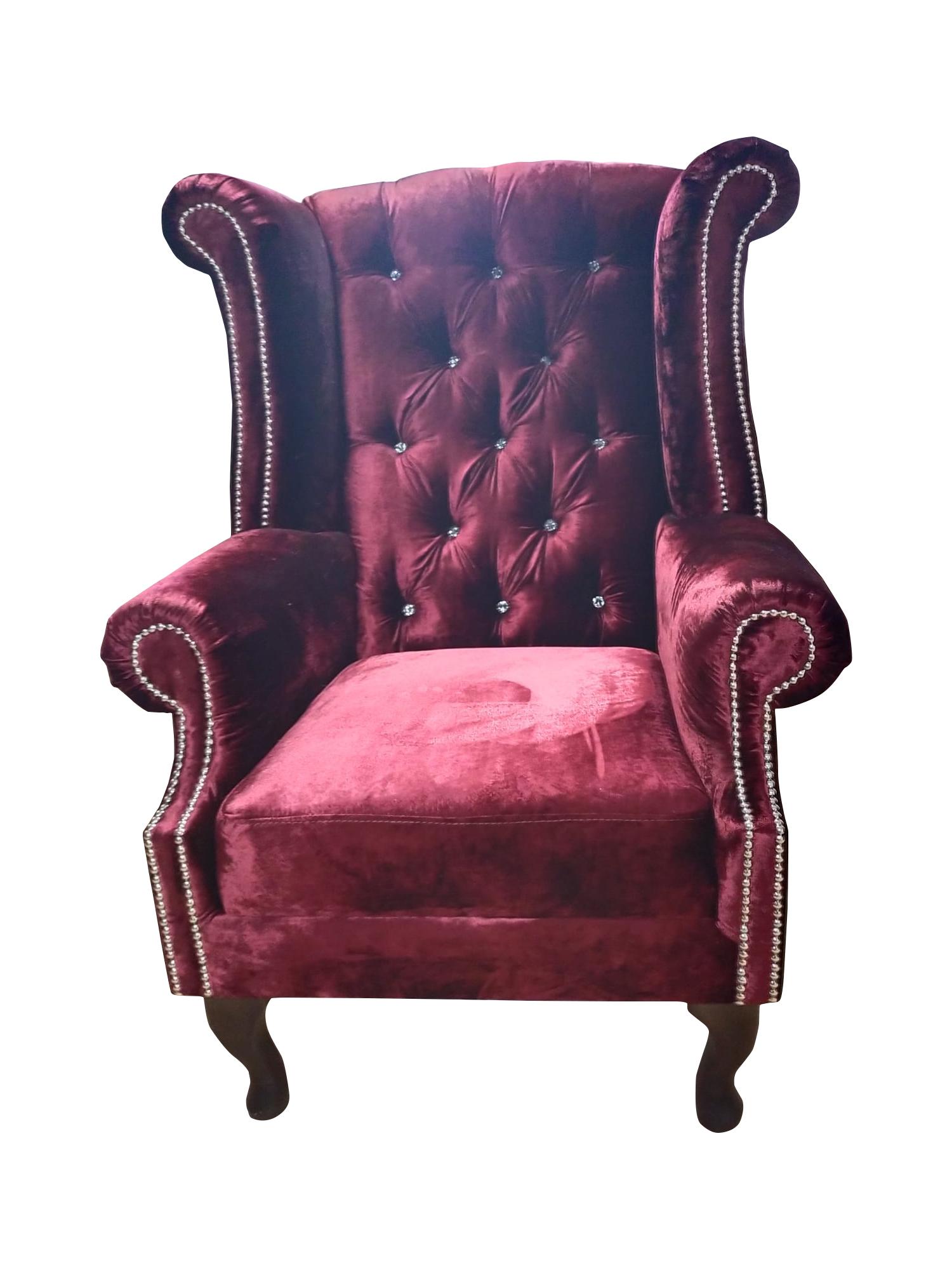 Ohrensessel Chesterfield Sessel Samt Rot Couch 1 Sitzer Modern