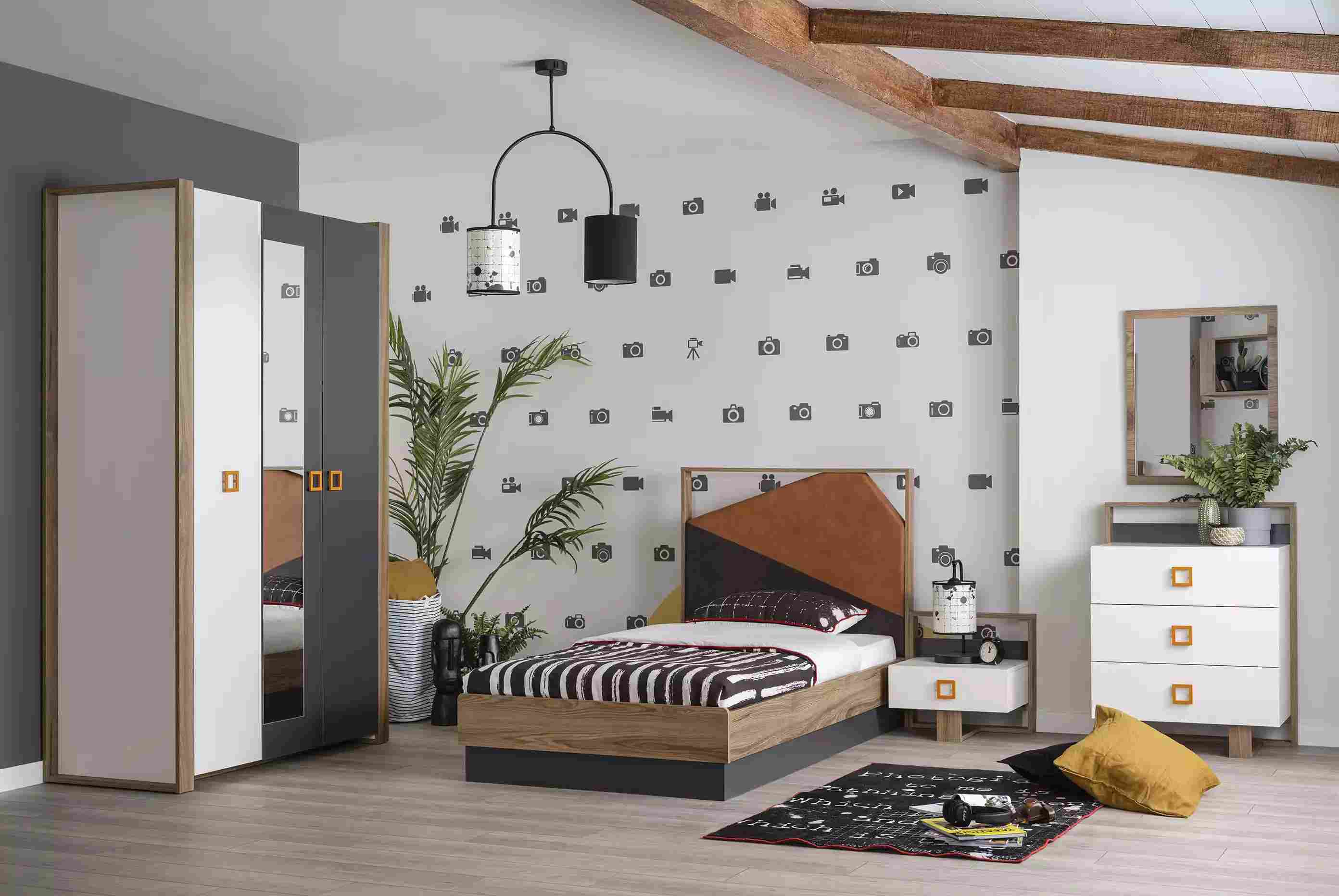 Schlafzimmer Garnitur Bett Kinderzimmer Set Designer Grau 5tlg Holz