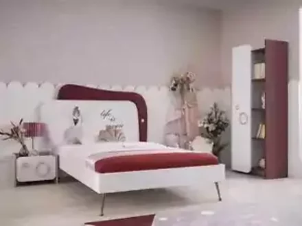 Weiß Roter Kinderzimmer Set Kinderbett Nachttisch Schrank Holz Möbel 3tlg