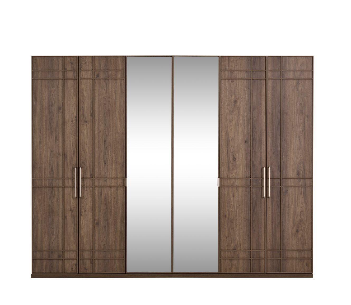 Kleiderschrank Schlafzimmerschrank Schrank Braun Holz Spiegel 6 Türen