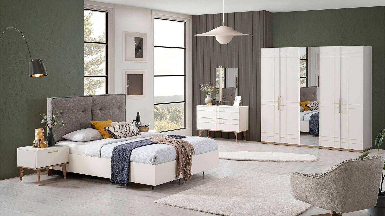 Gruppe Doppelbett Komplette Bett Schlafzimmermöbel Holz 6tlg Set Weiß
