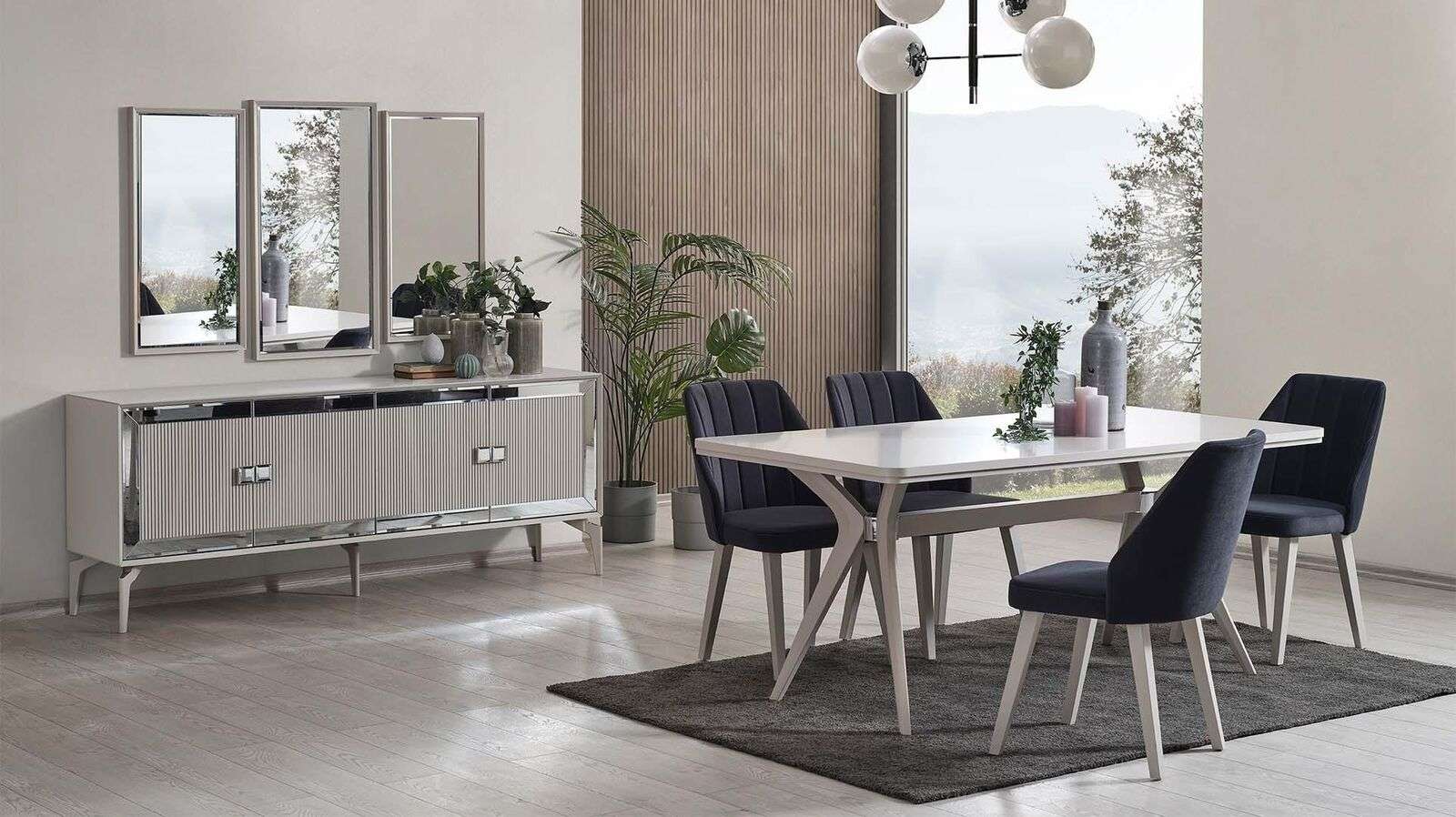 Esszimmer Luxus Essgruppe Garnitur Esstisch Set 9tlg Grau Holz Tisch
