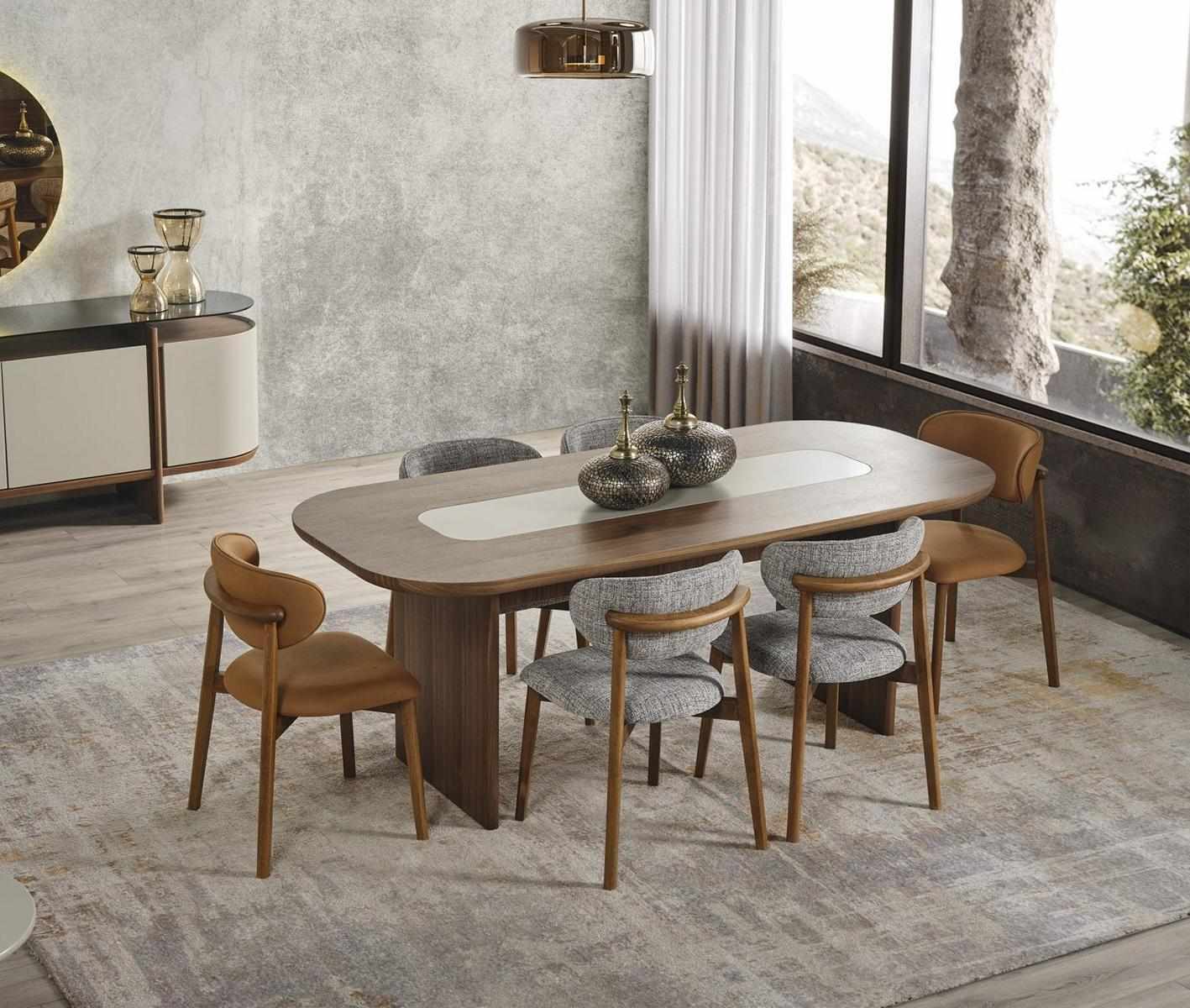Garnitur Esszimmer Essgruppe Essecke Esstisch Set 7tlg Braun Holz Neu