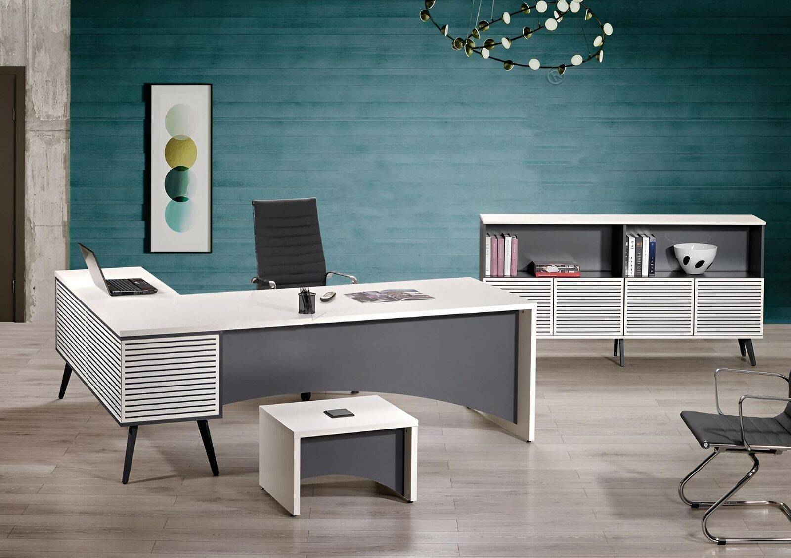 Eckbürotisch Komplette Büro Bürotisch Set 3tlg Holz Büromöbel Weiß Neu