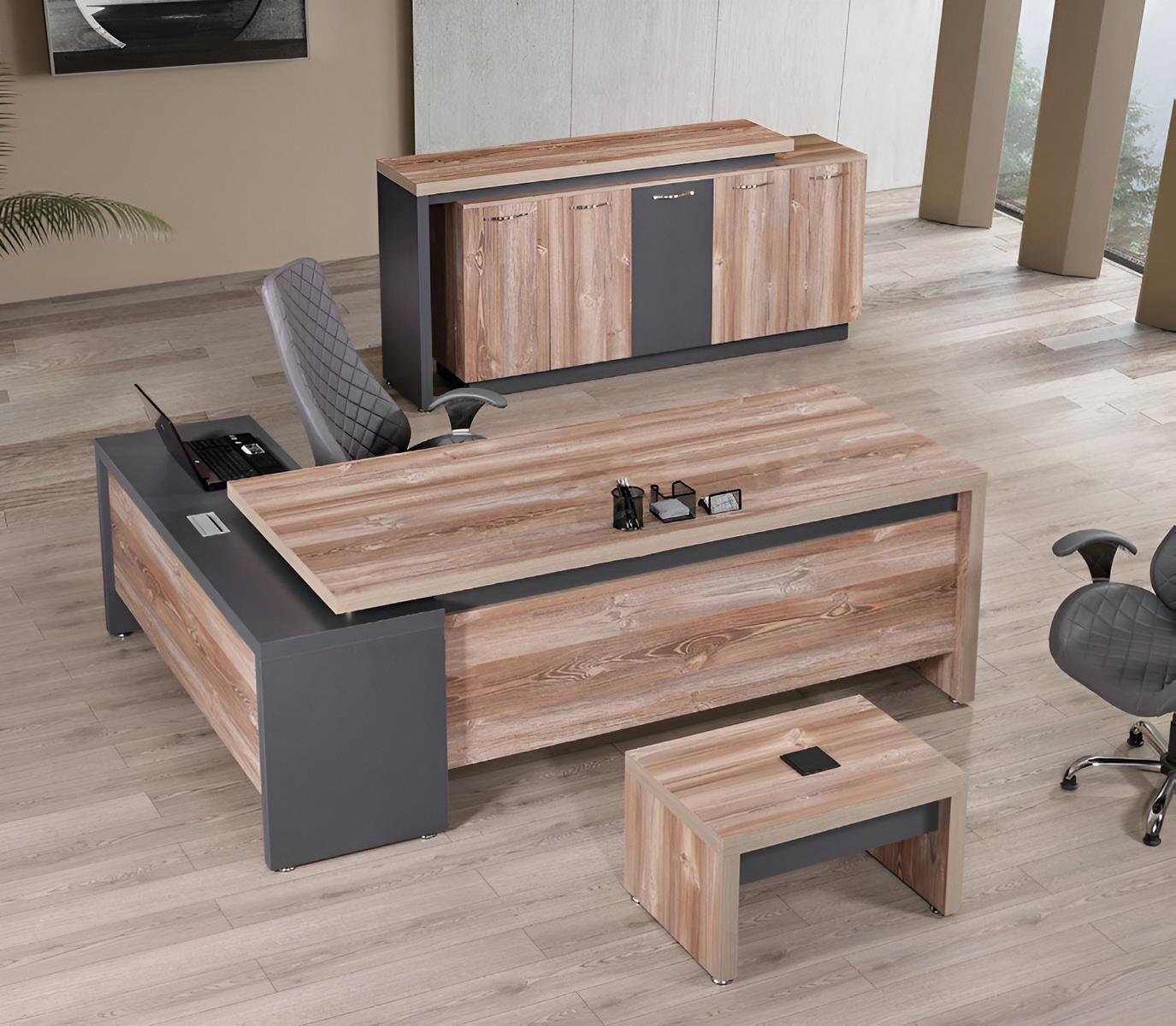 Klassischе Komplette Arbeitszimmermöbel Eckbürotisch 3tlg Holz Grau