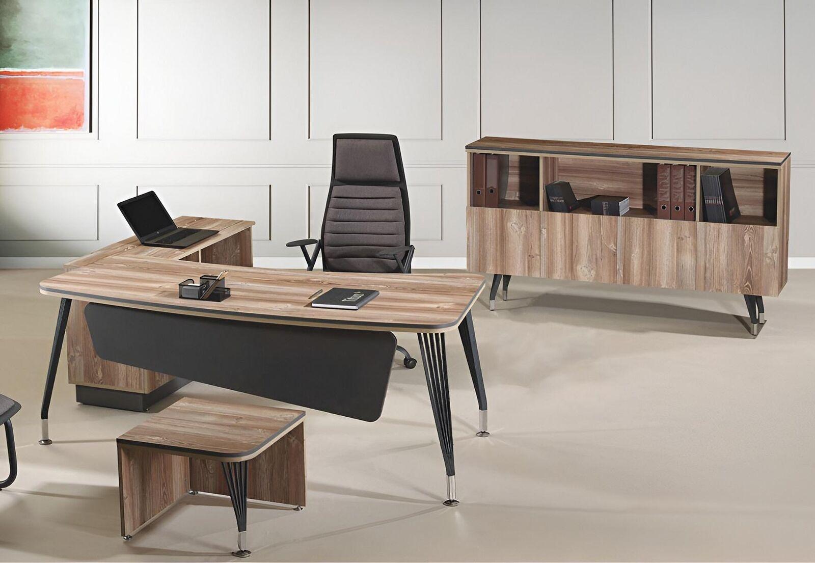 Garnitur Büro Eckbürotisch Bürotisch Set 3tlg Holz Büromöbel Braun