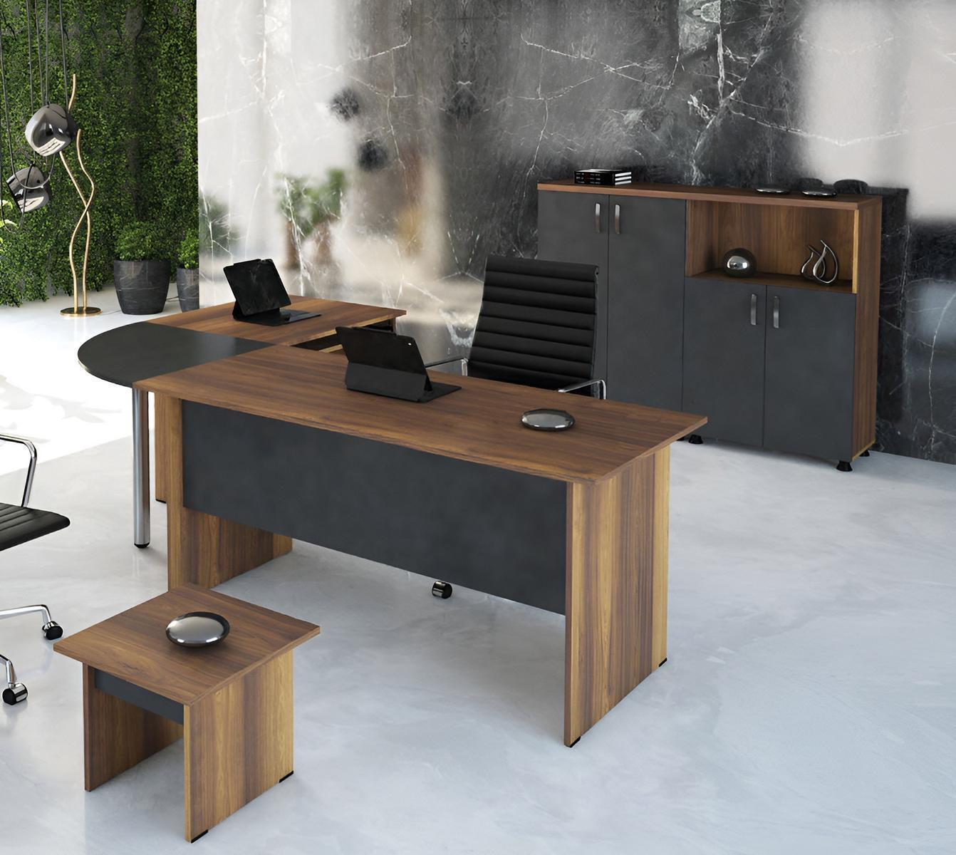 Klassischе Büromöbel Set 3tlg Eckbürotisch Komplettbüro Holz Grau Büro