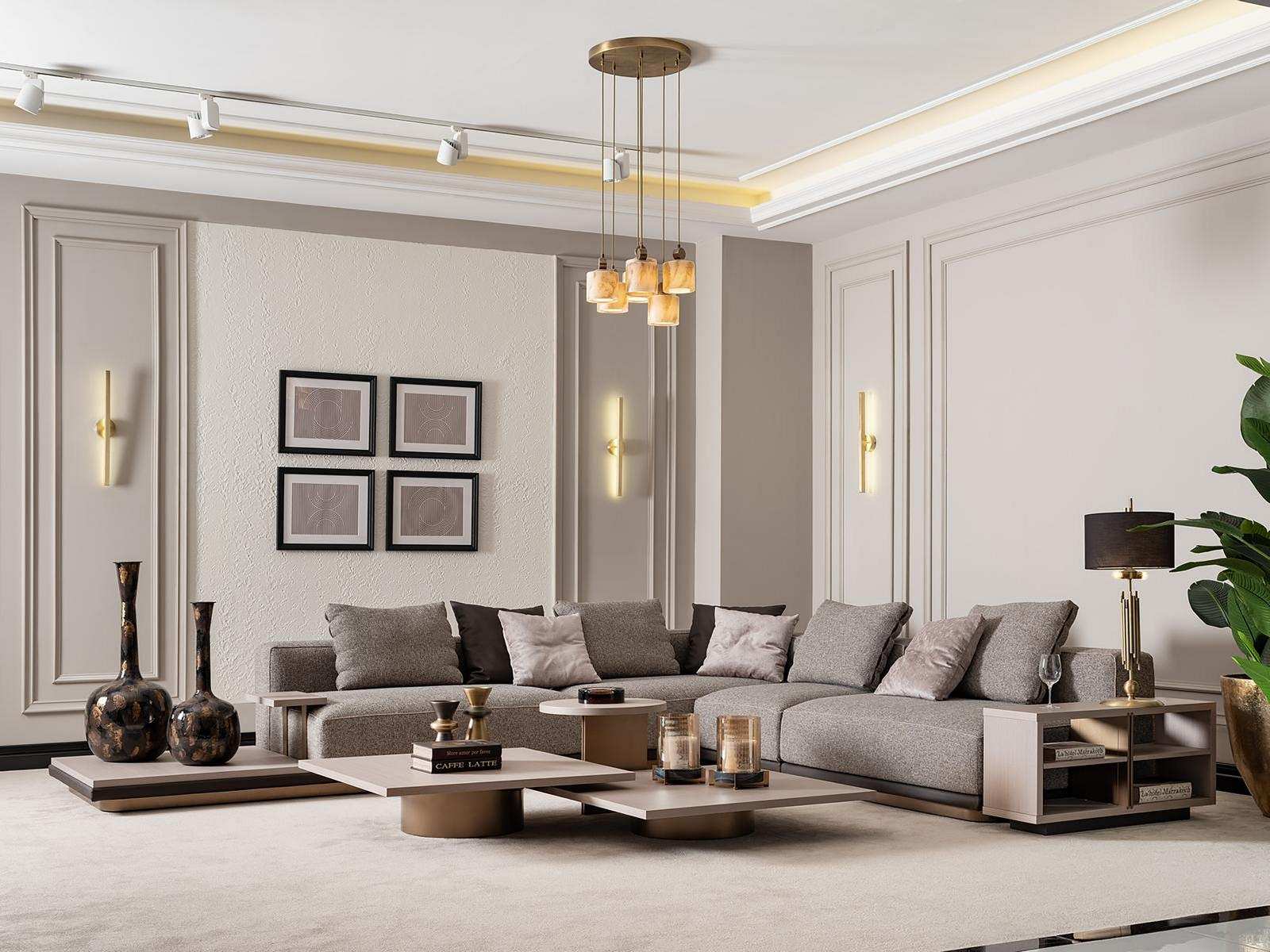 Wohnlandschaft Garnitur Wohnzimmer Ecksofa Sofa Couchtische 5tlg Grau