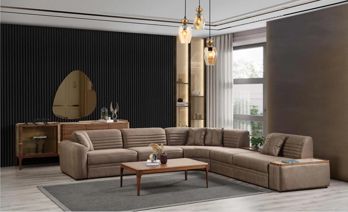 Ecksofa Sofa Kunstleder Couchtisch Braun Polstersofa Wohnzimmer
