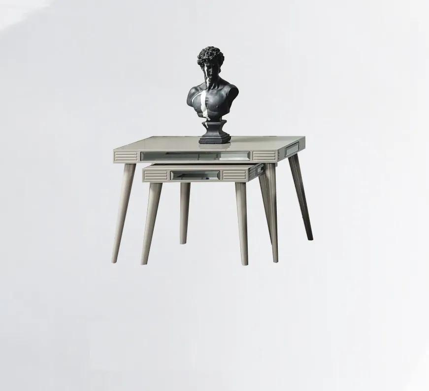Gruppe Beistelltische 2tlg Kaffeetische Sofatische Silber Wohnzimmer