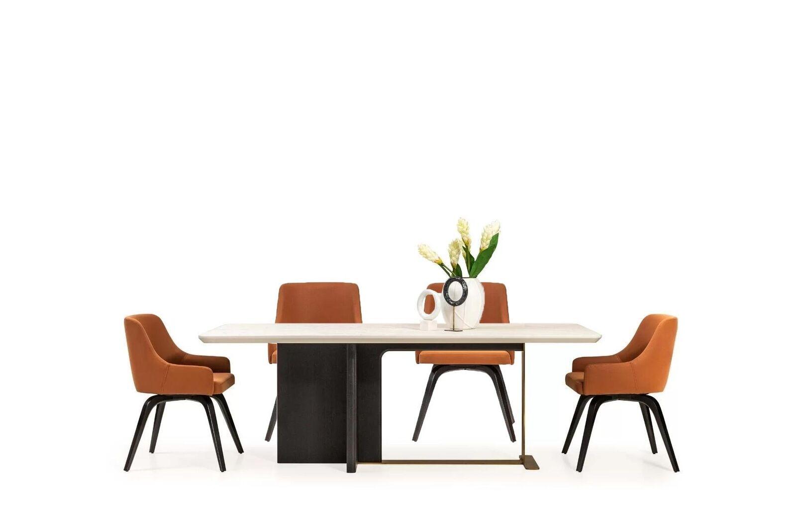Essecke Essgruppe Esszimmer Esstisch Stühle Set 7tlg Tisch Orange Holz