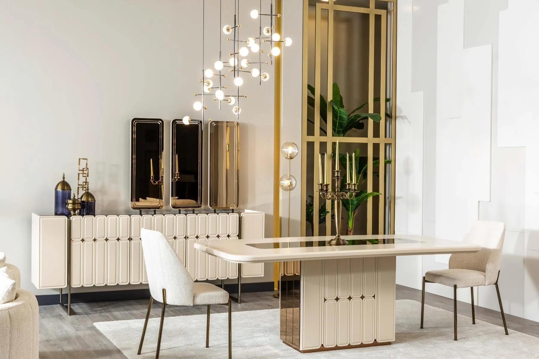Weiße Edle Esszimmer Gruppe Designer Edelstahl Tisch x6 Stühle